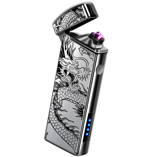 LcFun Electric Lighter USB Rechargeable Lighter, Windproof Plasma Dual Arc Lighter, Flameless Cool Lighters with LED Battery Indication for Candles, Incense Stick, Outdoor Camping (Black Dragon)