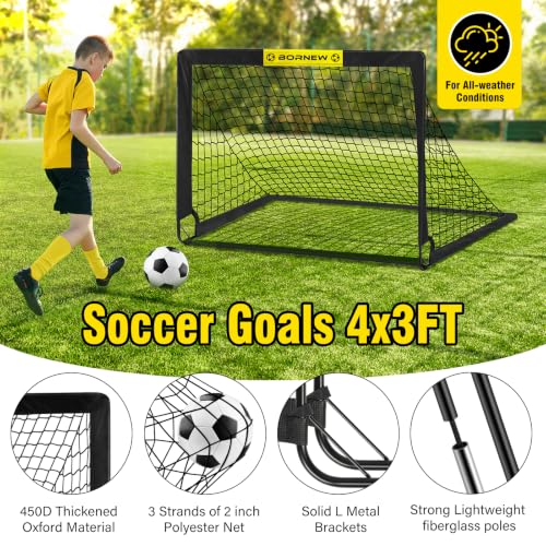 Black 4x3FT Soccer Goal for Kids - Portable Backyard & Indoor Training with Stakes