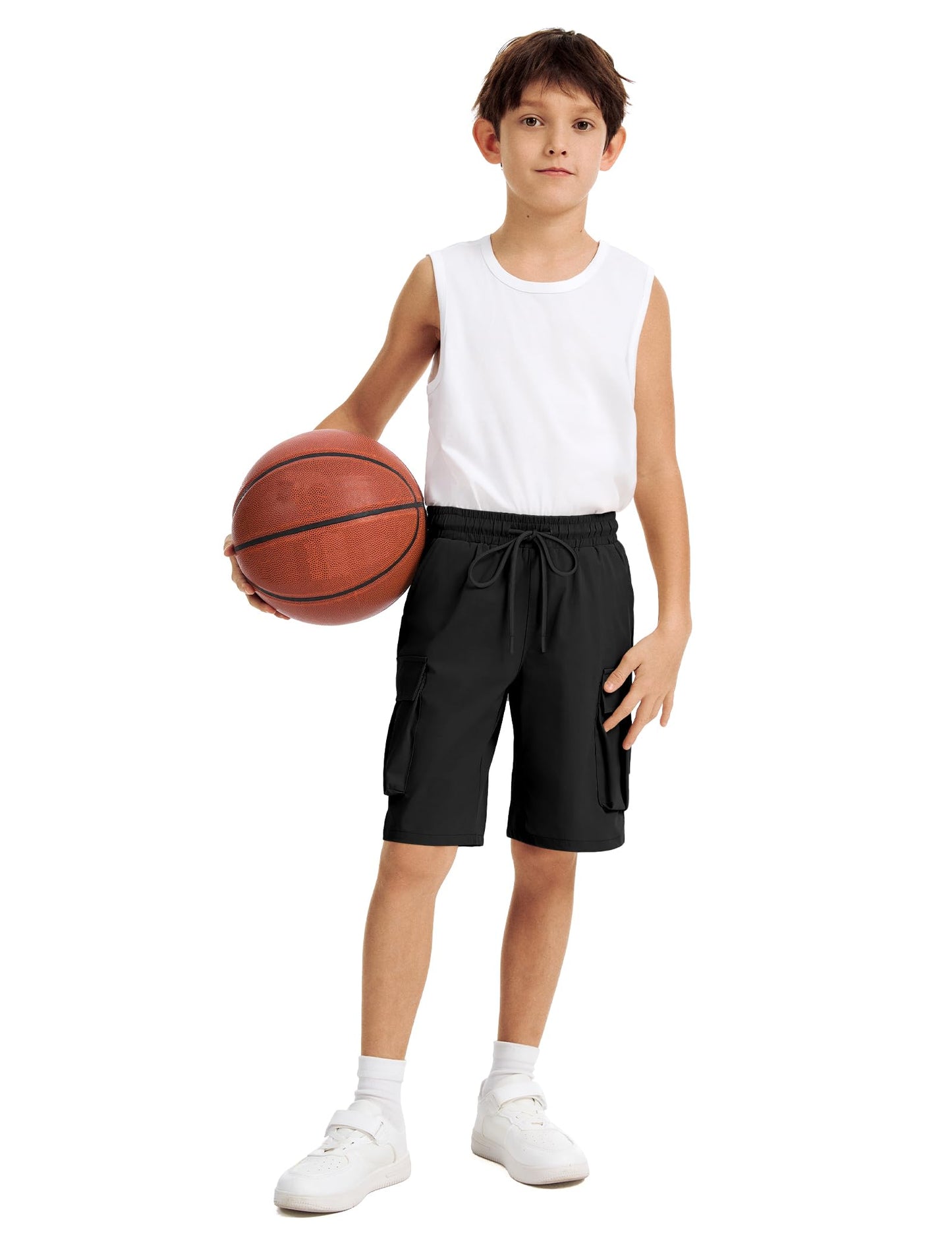 NUMYEAN Boys Cargo Shorts Quick Dry Water Resistant Hiking Short, Black, 9-10Y