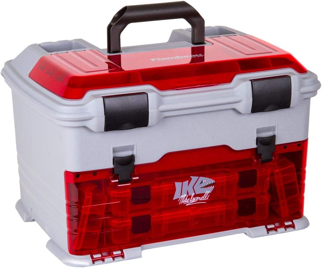 Flambeau Outdoors T5PW "IKE" Tackle Box - Fishing Organizer with Tuff Tainer Boxes & Zerust Anti-Corrosion | Translucent Red/Gray