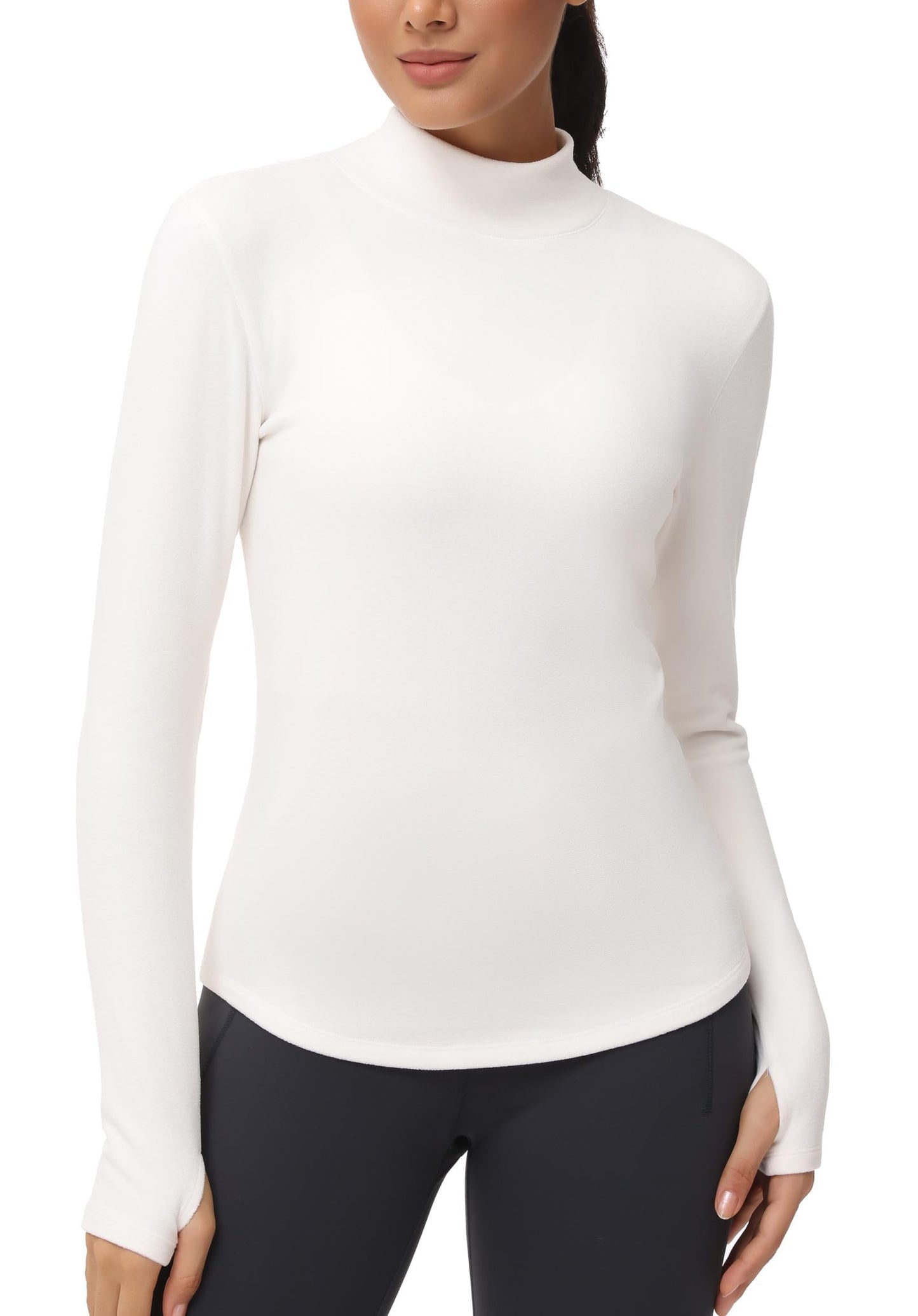 THE GYM PEOPLE Fleece Mock Turtleneck Base Layer Shirt Thermal Workout Tops