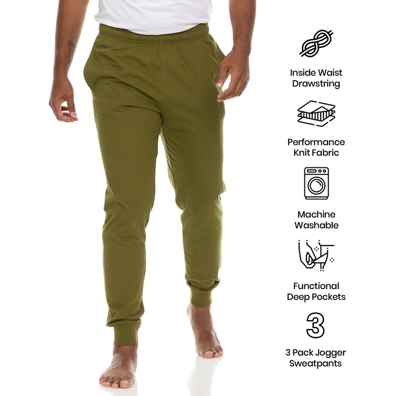 Essential Elements 3 Pack: Men's 100% Cotton Jogger Active Lounge Sweatpants with Pockets
