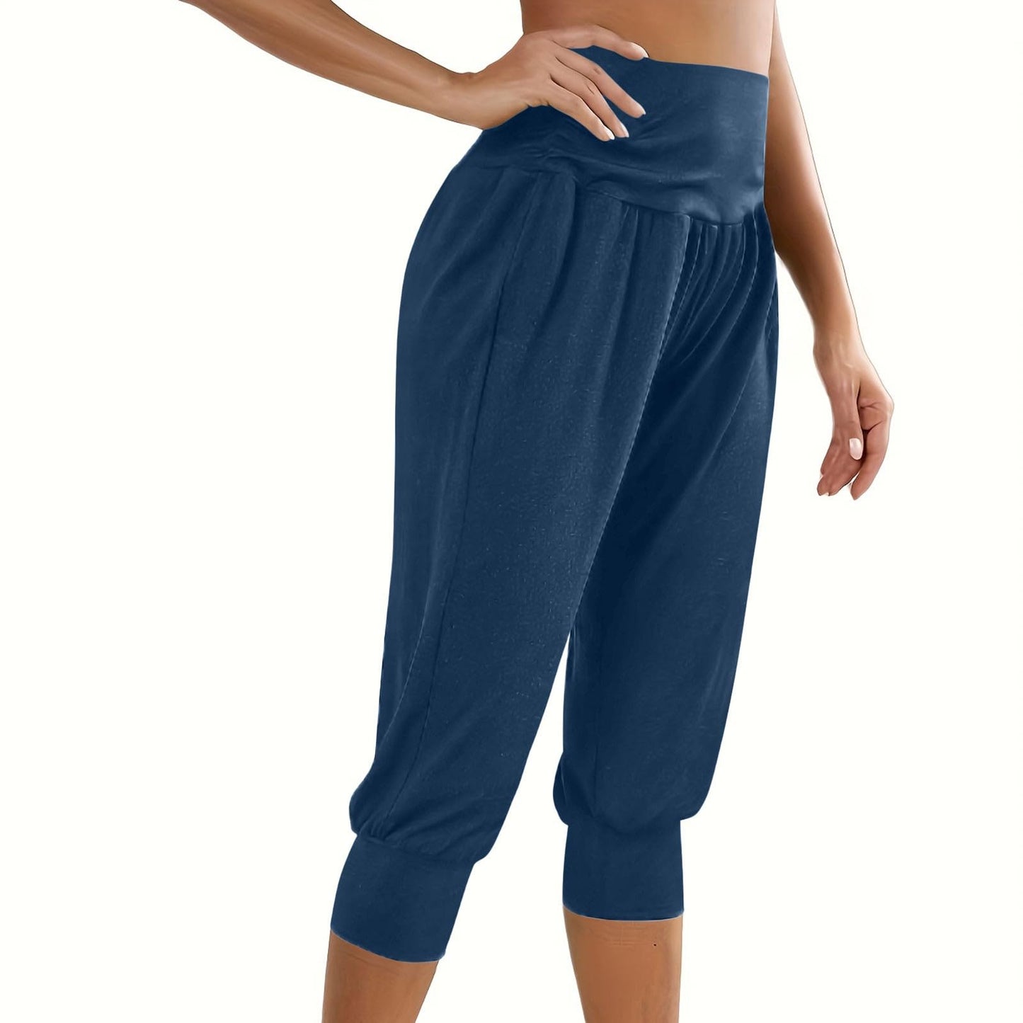 Today 2024 Capri Pants for Women, Casual Sweatpants Beam Foot High Elastic Waist Yoga Cropped Pants 2024 Lounge Trousers Navy