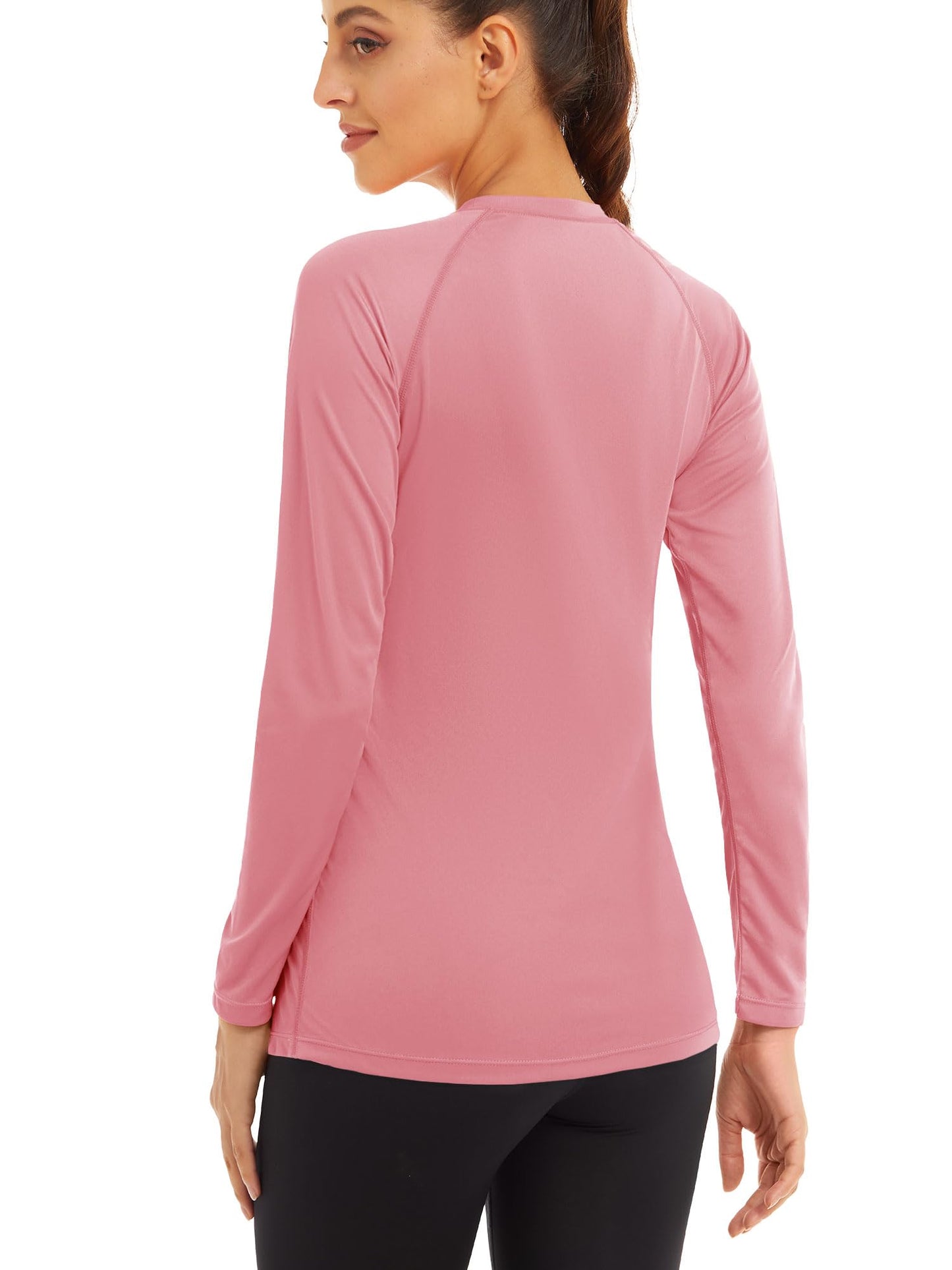 MAGCOMSEN Sun Protection Shirts for Women Performance Athletic Shirts Rashguard Shirts Workout Shirts for Women Long Sleeve Shirts T Shirts for Women Grey Pink
