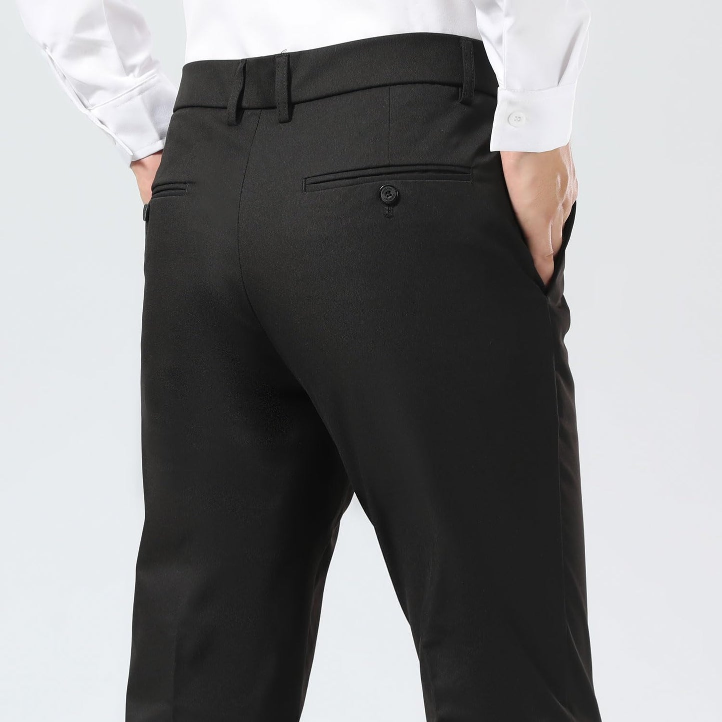 Plaid&Plain Men's Dress Pants Slim Fit Stretch Khaki Pants Wrinkle Free 8802 Black 34x28