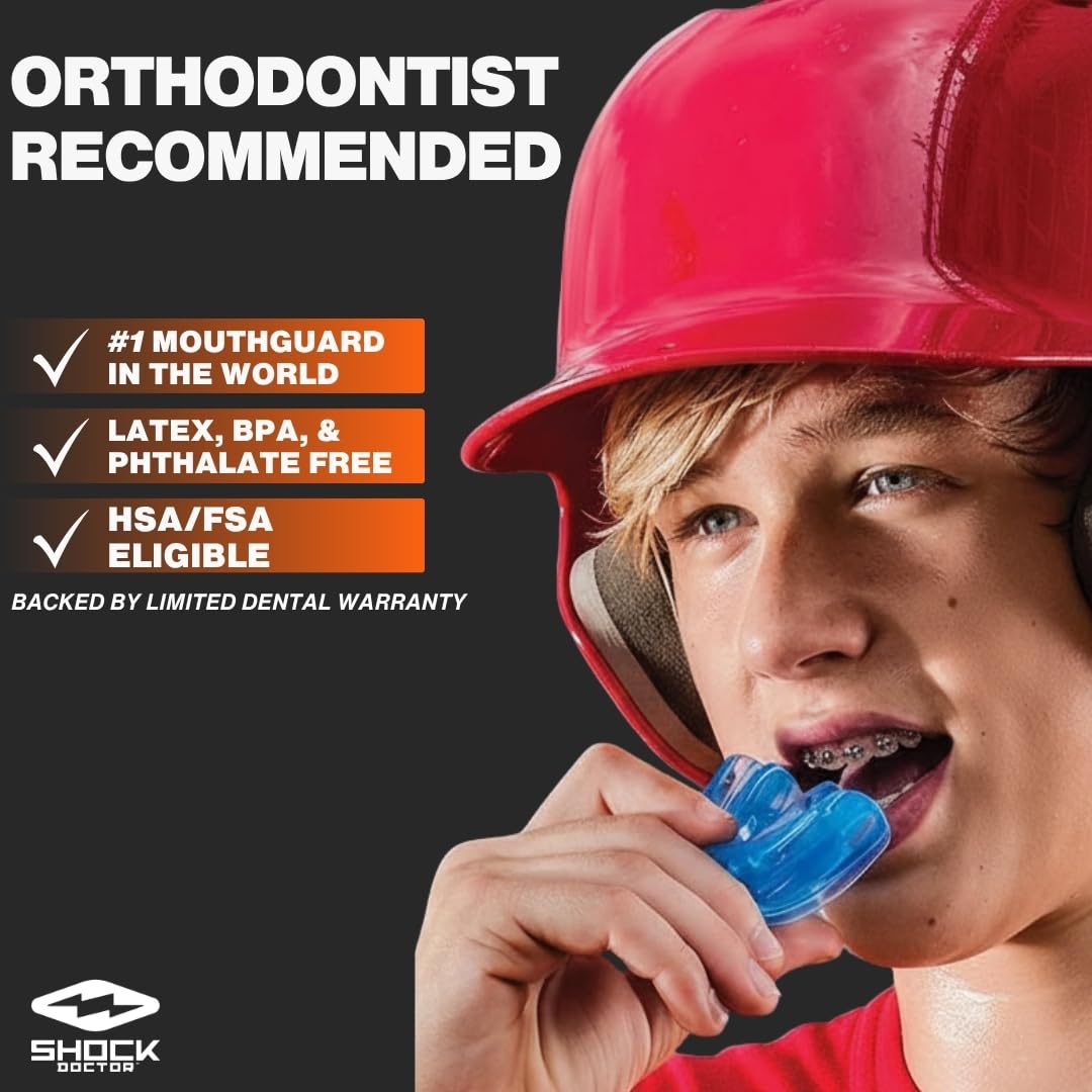 Shock Doctor Orthodontic Mouth Guard for Braces for Sports, Hockey, Lacrosse, Football, Baseball, Braces Mouth Guard, Upper Teeth Protection, Adult & Youth Mouth Guard Sizes