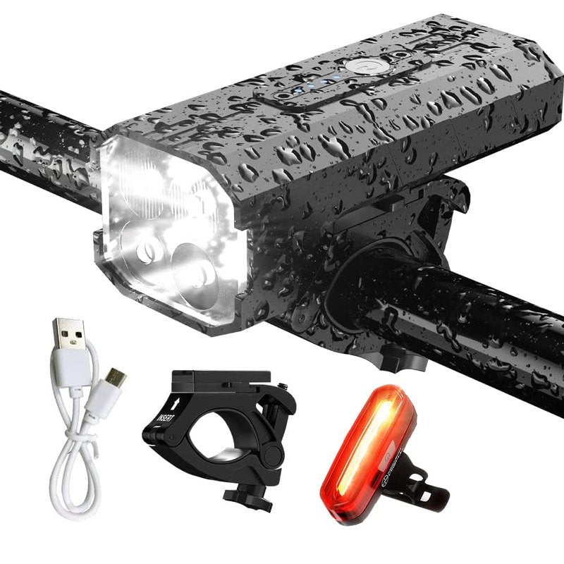 Rechargeable Bicycle Light, Waterproof Bicycle Light, Mountain Bike Light, Battery Life up to 12 Hours, Suitable for Bicycles, Camping, Emergency Lighting, Indicator Lights