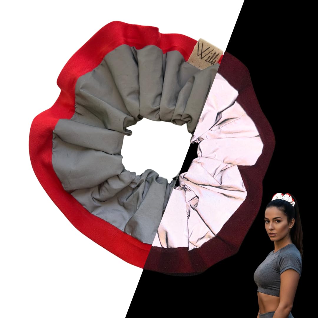 Reflective Scrunchies for Women | High Visibility Safety Hair Ties for Running, Walking, & Night Fitness | Stylish, Gentle, and Secure Ponytail Holder | Sport Gear (Red)