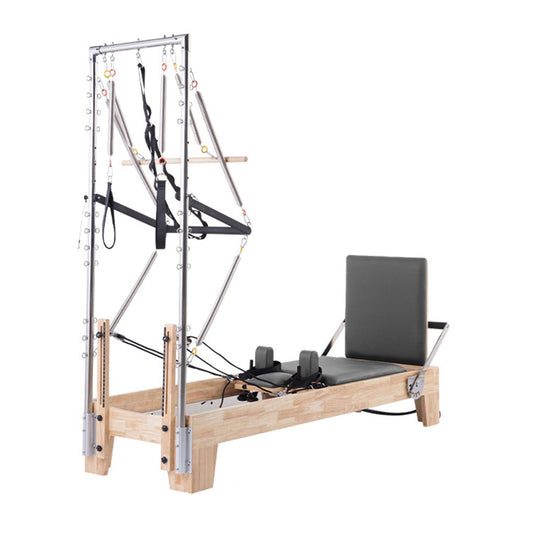 Pilates Reformer,Wooden Pilates Reformer Workout Equipment with Tower for Home and Studio,Adjustable Resistance System