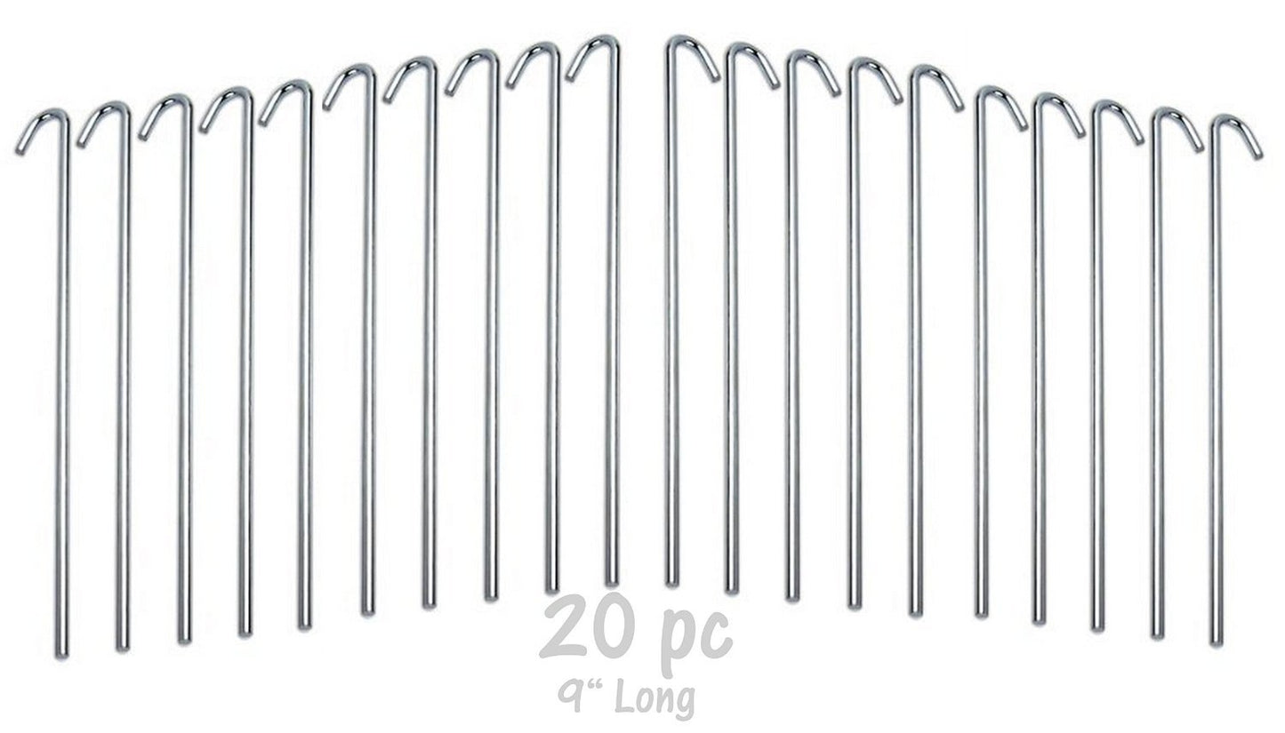 RAM-PRO 20-Piece Tent Garden Stakes Heavy Duty, Galvanized Steel Pegs Rust-Free Garden Edging Fence Hook, Landscape Pins | for Outdoor Camping, Soil Patio Gardening, & Canopies (9")