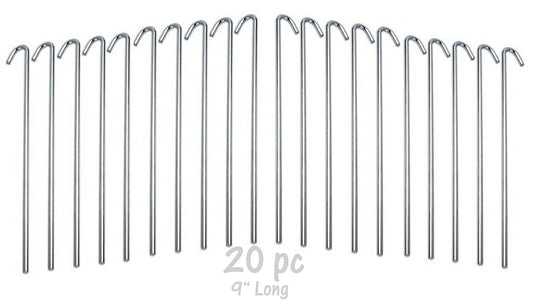 RAM-PRO 20-Piece Tent Garden Stakes Heavy Duty, Galvanized Steel Pegs Rust-Free Garden Edging Fence Hook, Landscape Pins | for Outdoor Camping, Soil Patio Gardening, & Canopies (9")