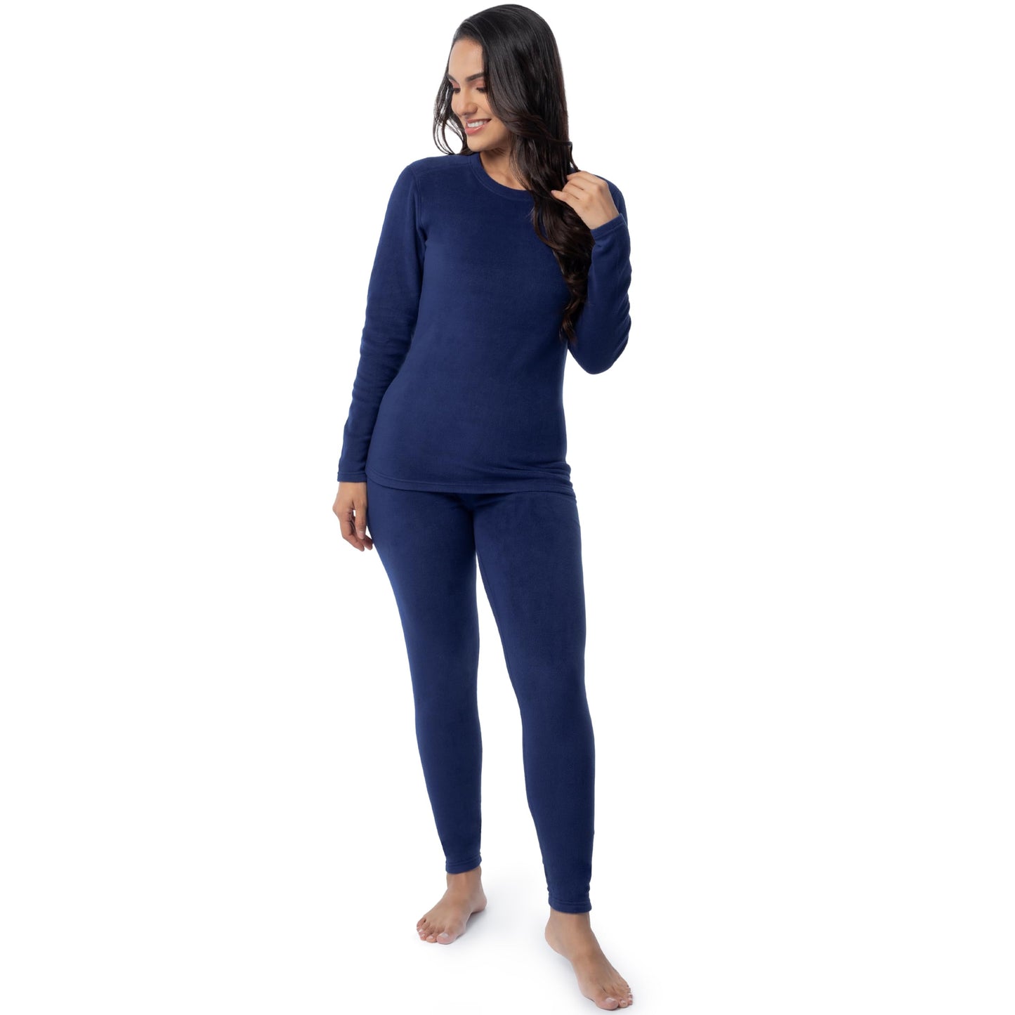 Fruit of the Loom Women's Stretch Fleece Lined Thermal Long Johns Underwear Set, Indigo Ocean, 2X