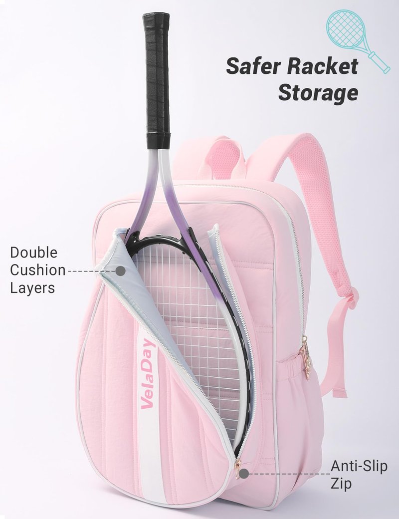 VELADAY Quilted Tennis Bag for Women Men- Large Tennis Backpack Holds 2 Rackets with Ventilated Shoe Compartment & Wet Pocket