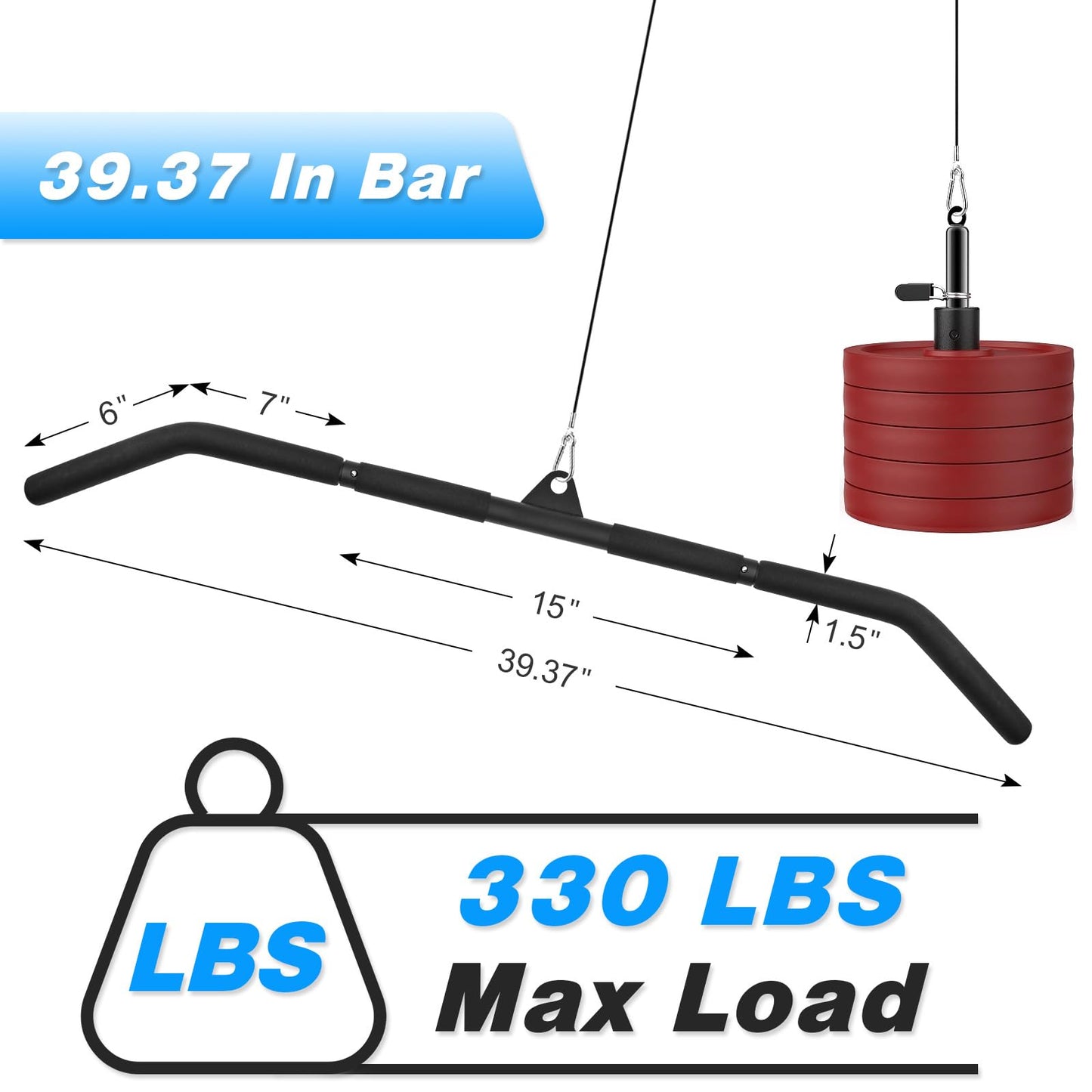 XonyiCos LAT Put Down Bar Cable Machine Attachment, Gym 39.37In Bar for LAT Putdown, Home Gym Exercise Accessories Fitness Bar with Rubber Handle