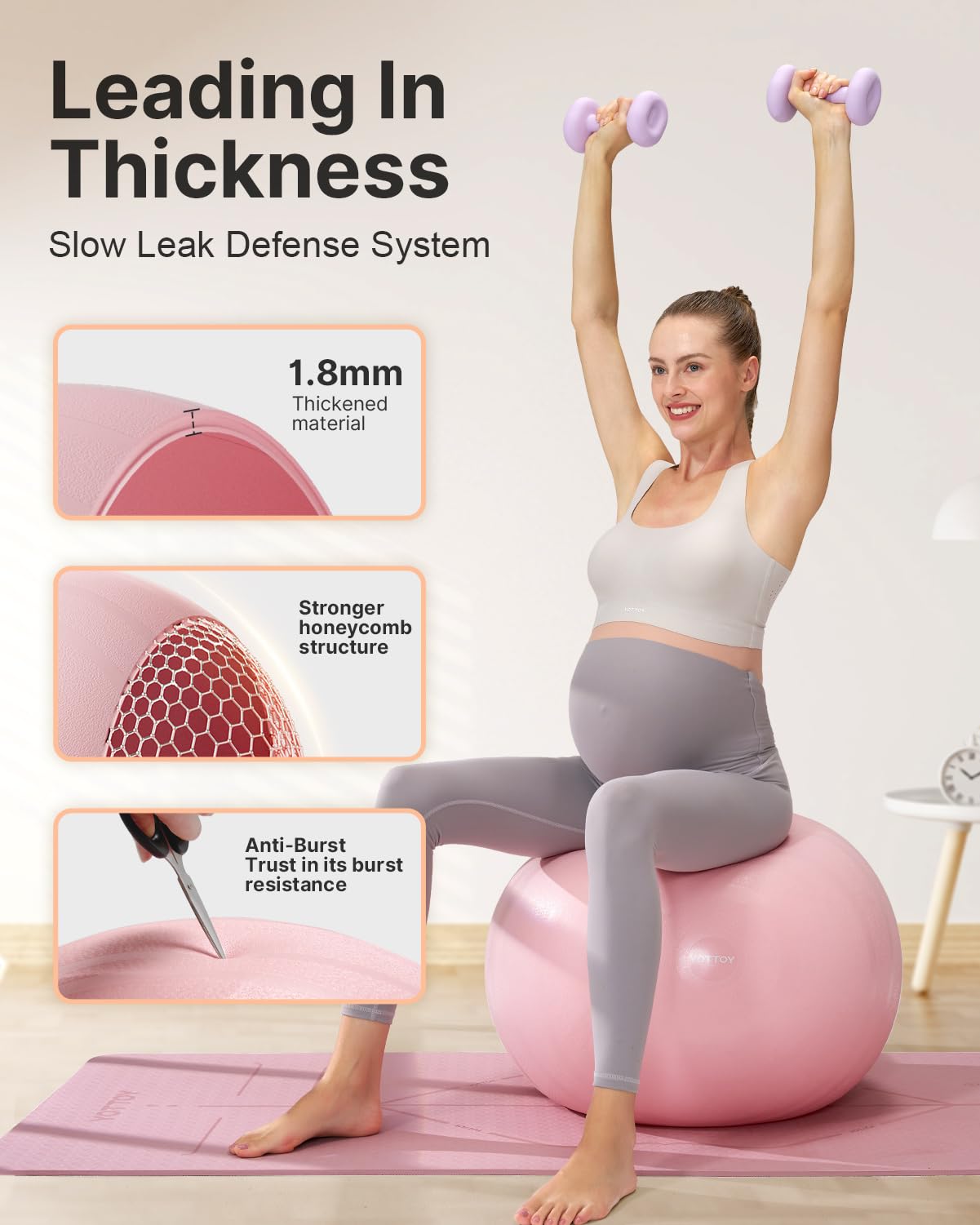 YOTTOY Birthing Yoga Ball, 1.8mm Thick Pregnancy Exercise Ball for Labor Preparation & Maternity Physiotherapy, Includes Pump