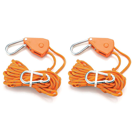 2-Pack Rope Ratchet Hanger Tie Down Tent Strap with Hooks Reinforced Metal Gear for Tent/Canopy Camping Essentials(15ft Rope,5/32" Diameter)