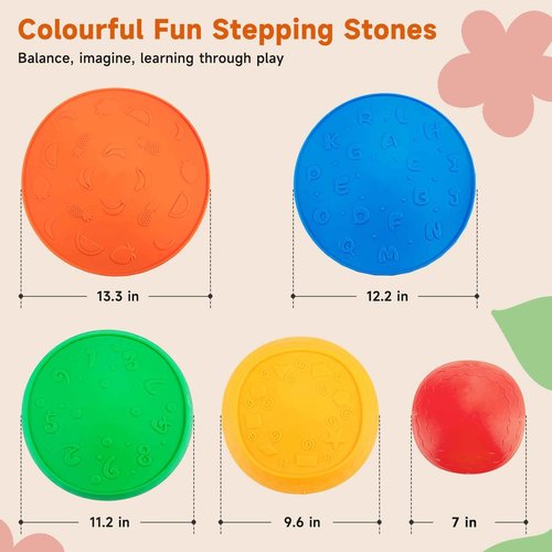 Astrell Stepping Stones for Kids - 5pcs Durable Non-Slip Toddler Stepping Stones for Promoting Toddler's Motor Balance Skills, Indoor & Outdoor Obstacle Course Game Toys for Toddler & Kids Age 3+
