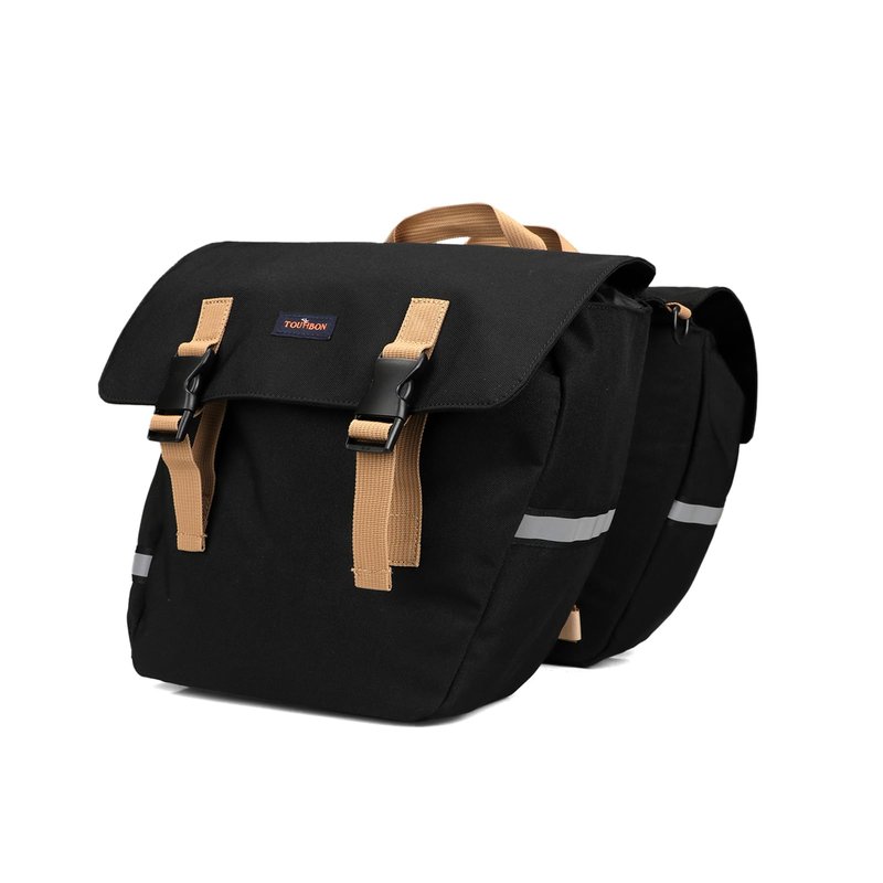 TOURBON Black Bike Bag Panniers 24L Bicycle Rear Rack Saddlebag With Reflective Stripe
