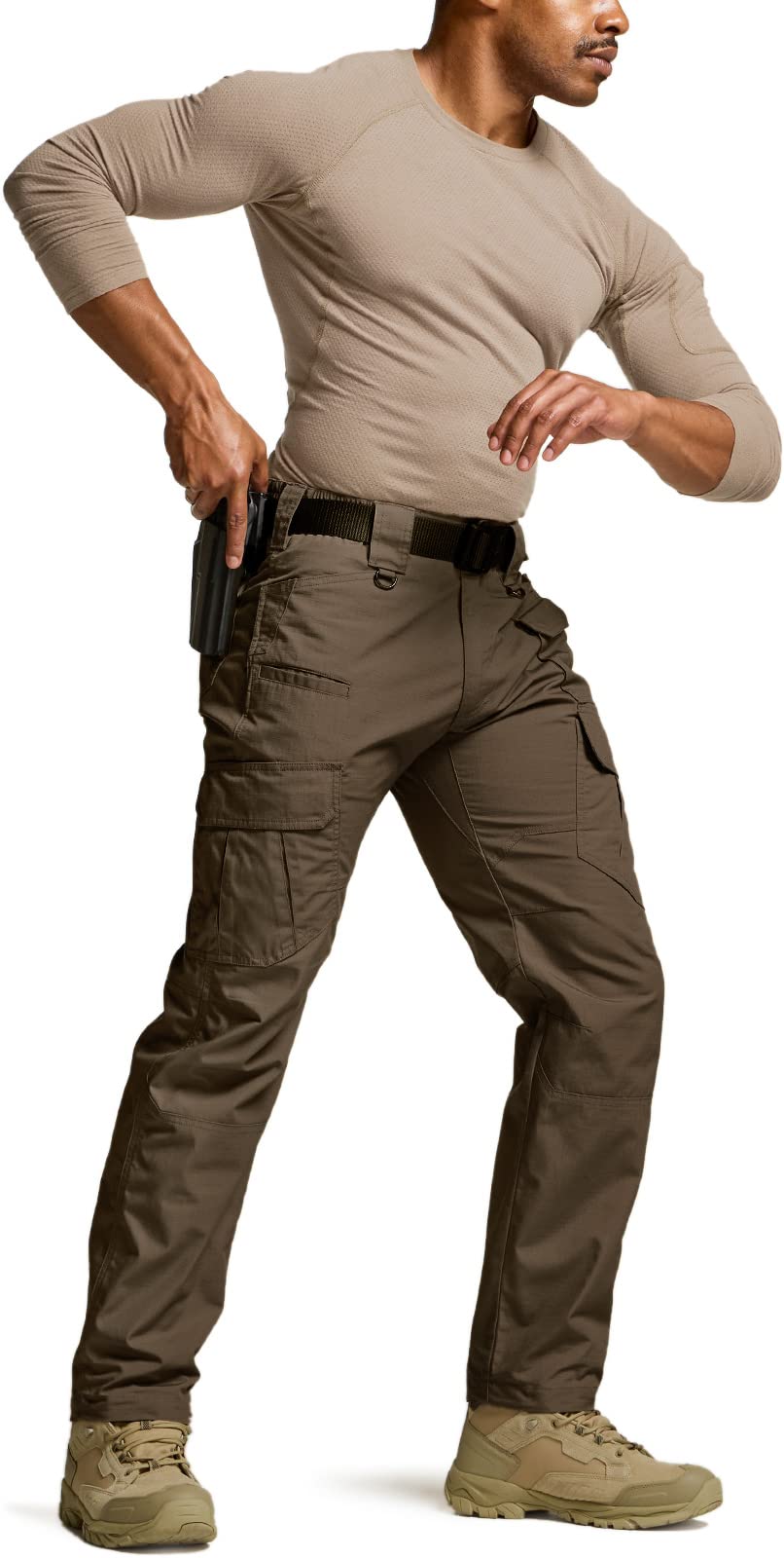 CQR Men's Tactical Pants, Water Resistant Ripstop Cargo Pants, Lightweight EDC Work Hiking Pants, Outdoor Apparel, Duratex Mag Pocket Tundra, 36W x 32L