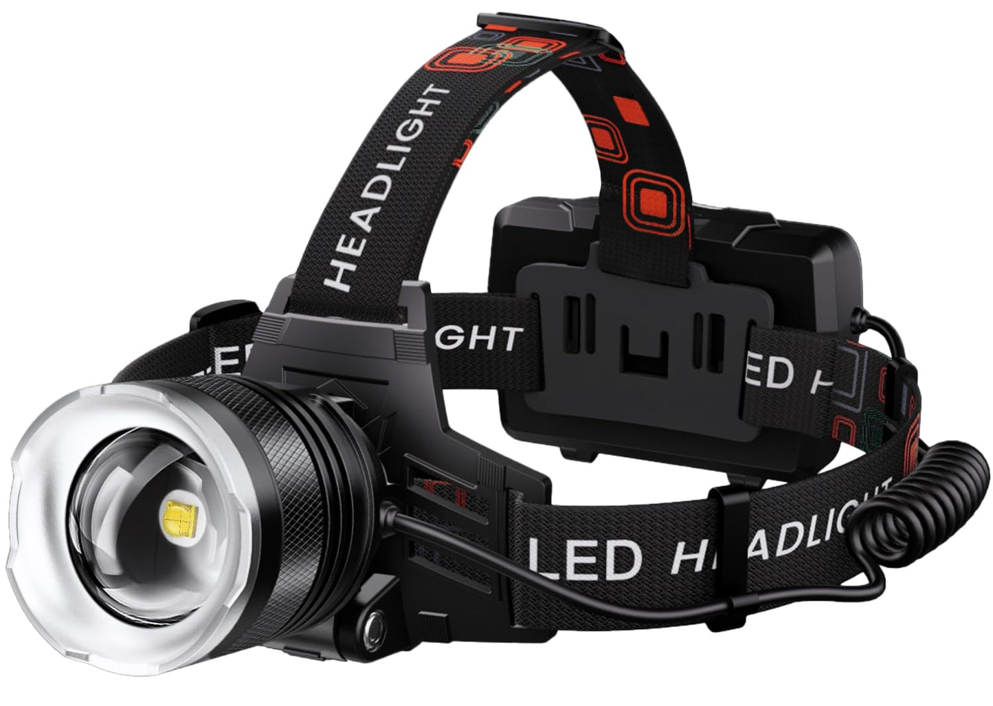 LED Headlamp Rechargeable 99000 High Lux, 9000mAh Long Battery Head Lamp with 12 Modes, IPX7 Waterproof USB Rechargeable Headlight, Zoomable Headlamp for Adults, 90° Adjustable for Camping Hunting