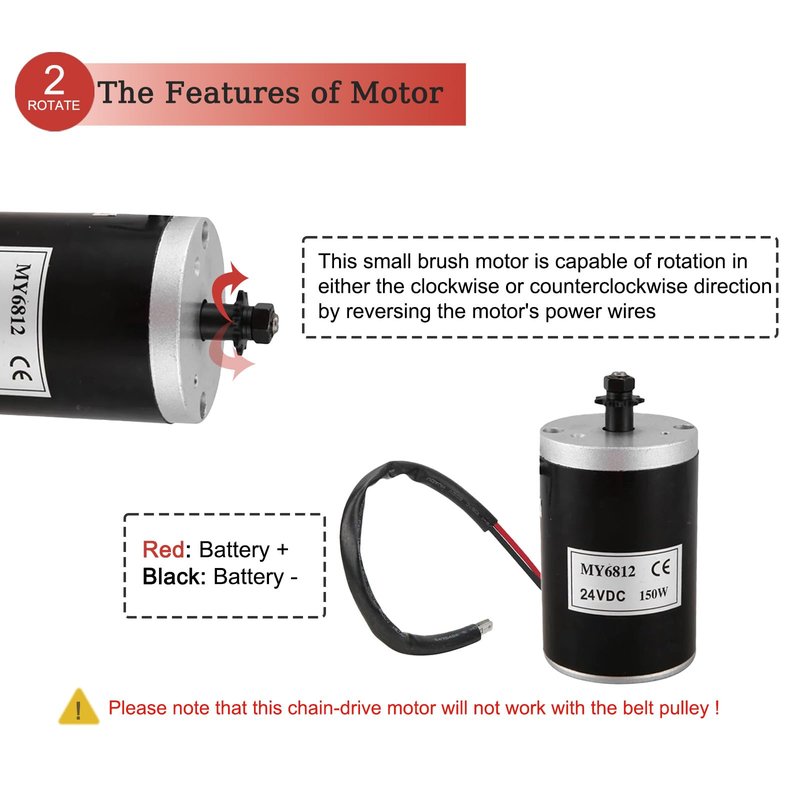 24V 150W Electric Scooter Motor with 7 Tooth 25H Chain Sprocket MY6812 Electric Brushed Motor High Speed Small Brush DC Motor for Razor E100 Scooter Electric Dirt Bike MX125 Motor Replacement Upgrade