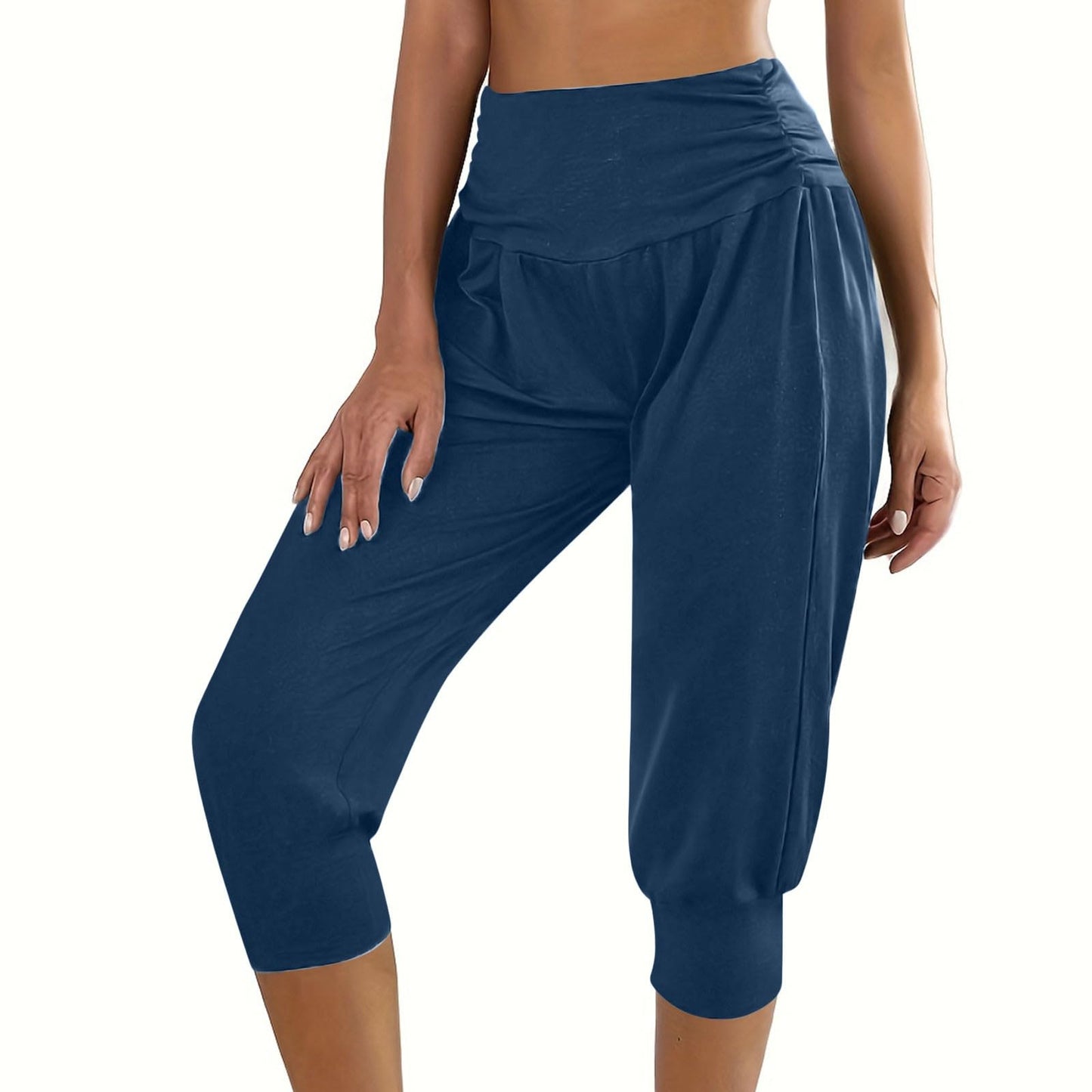 Today 2024 Capri Pants for Women, Casual Sweatpants Beam Foot High Elastic Waist Yoga Cropped Pants 2024 Lounge Trousers Navy