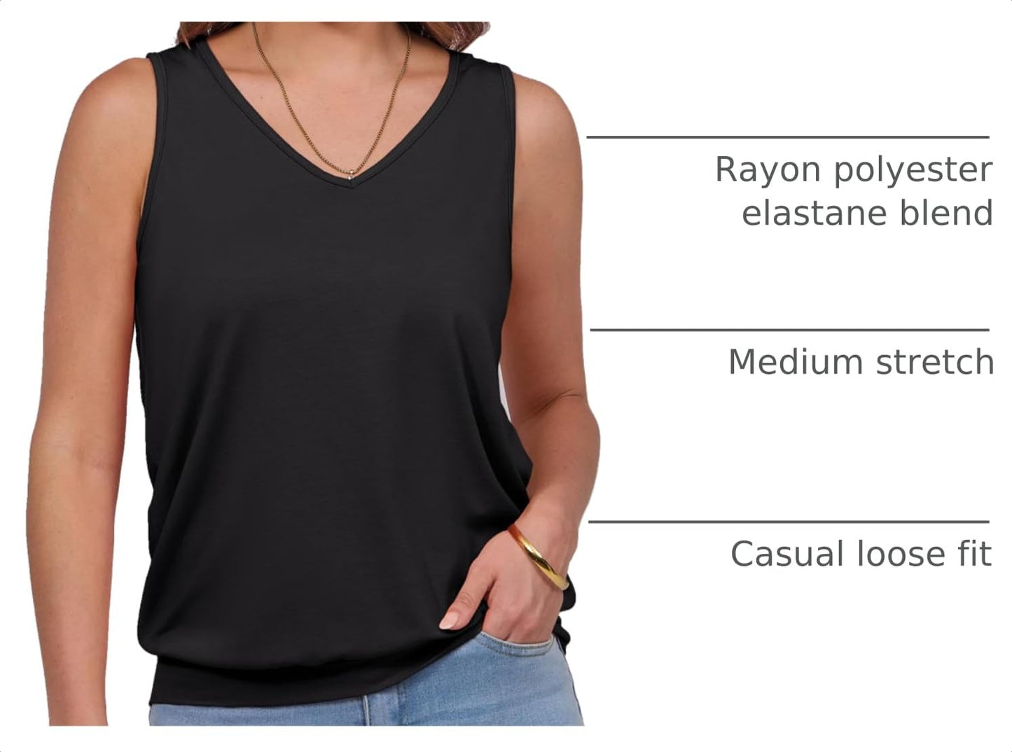ANRABESS Women Tank Tops Summer V Neck Sleeveless Casual Loose Fit Cute Cami Basic T Shirts Solid Tees 2026 Trendy Outfits Black Large