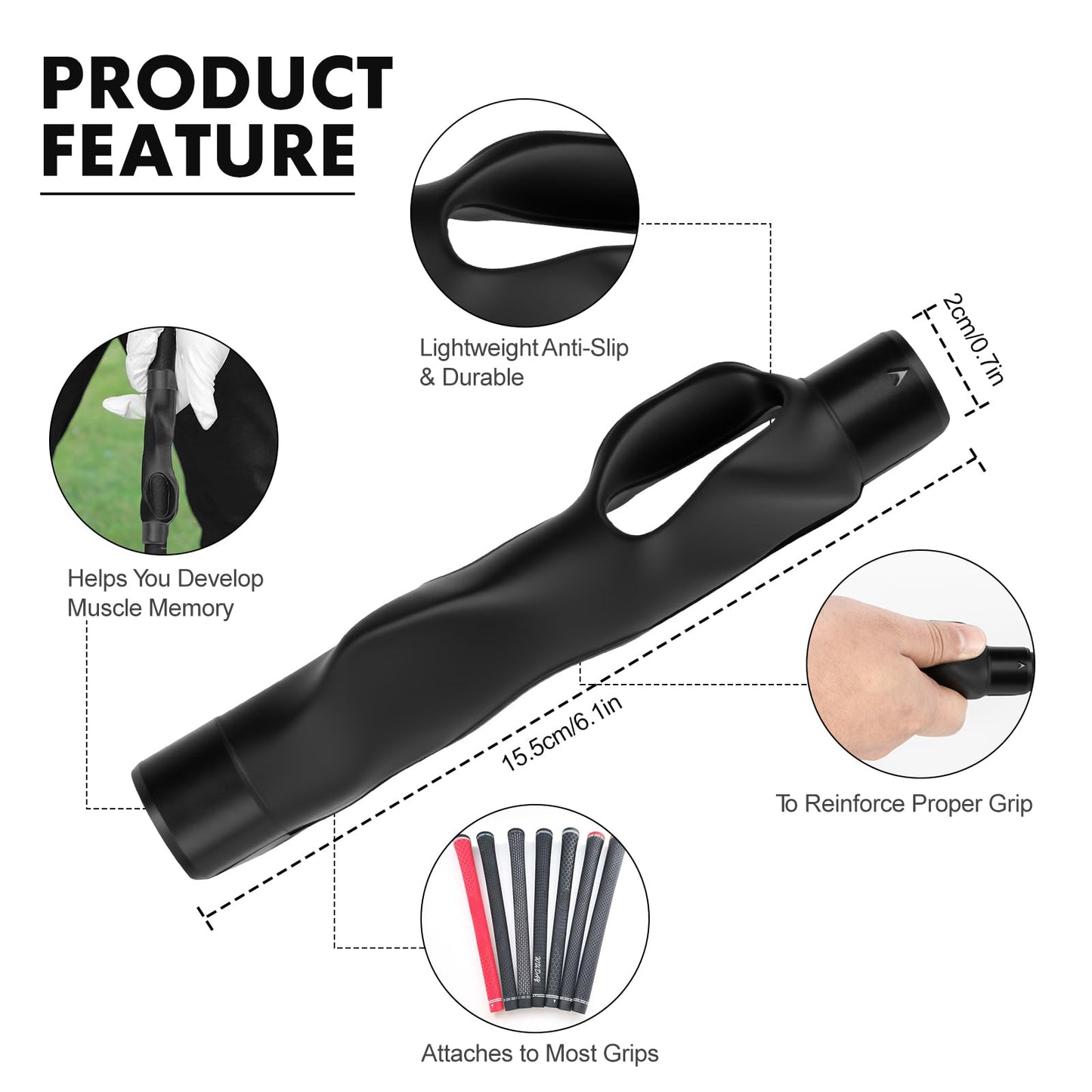 Golf Grip Trainer Golf Practice Tool, Easy To Carry to the Practice Area, Golf Swing Trainer Ensure the Right Grip Every Time, Golf Grip Training Aid, Improve Your Swing Rhythm,Golf Gifts (Black）