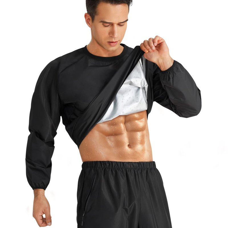 MOLUTAN Sauna Suit for Men and Women, Sweat Suit Gym Workout Weight Loss Slim Fitness Top Pants Clothes, Black (Black Tops, Small)