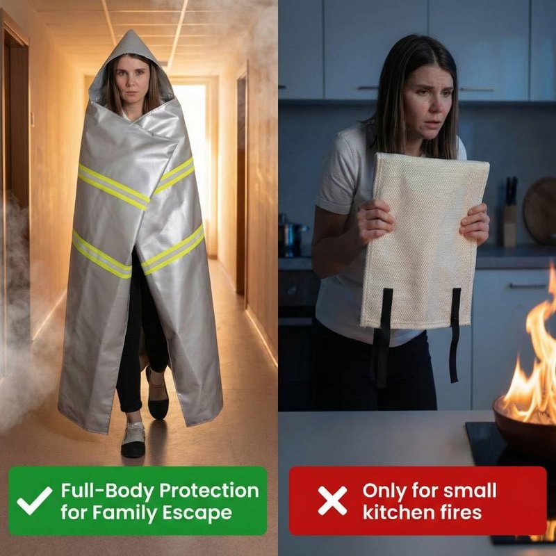 Utypee Emergency Fireproof Cloak with Hood – Silver Silicone Coated Fiberglass Fire Blanket, 59 x 63 Inches, Heat Resistant Safety Cover for Escape- fire Retardant Blanket - fire Extinguisher