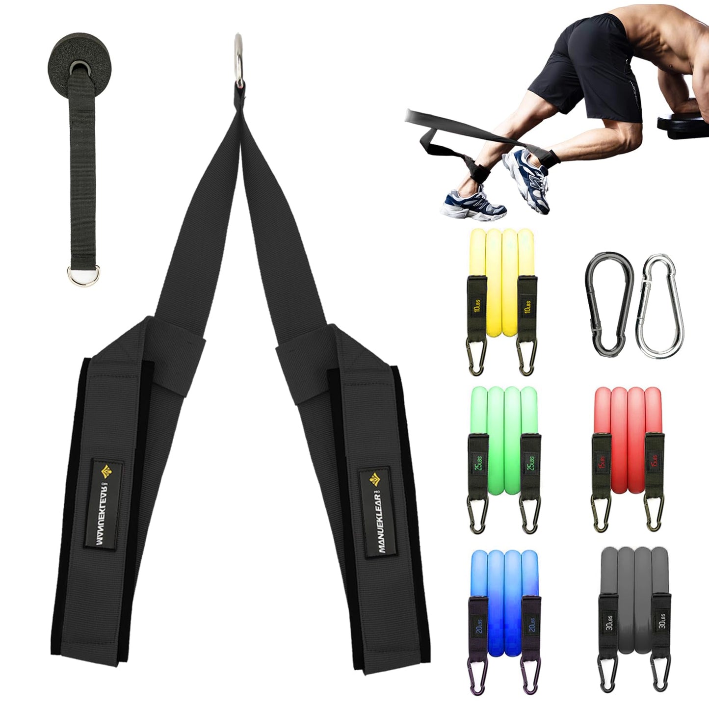 MANUEKLEAR Reverse Squat Strap, Reverse Squat AB Strap for Hip Flexor Training, Perform Hip Flexor Raises, Tricep Pull Downs, AB Crunches, Cable Pulls Home Gym Training Equipment (Black Set)