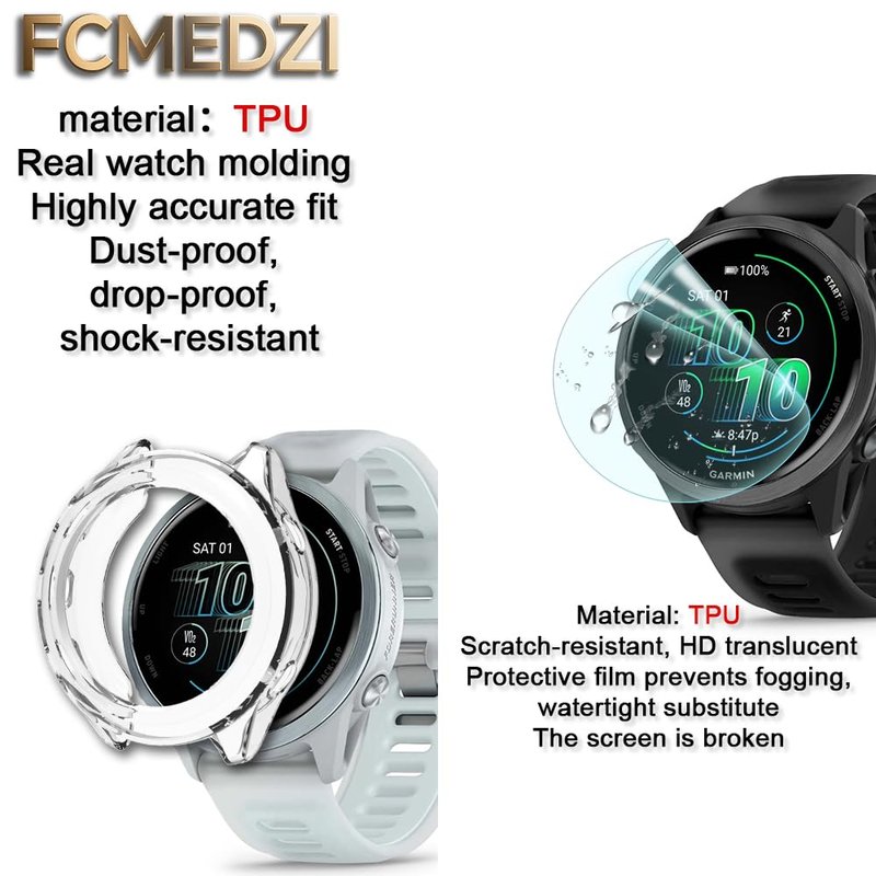 FCMEDZI Compatible for Garmin Forerunner 570 42mm Screen Protector, Case TPU Soft Frame Cover and TPU Screen Protective Film Not Tempered Glass (Pack of 4+2)(Not of 47mm)