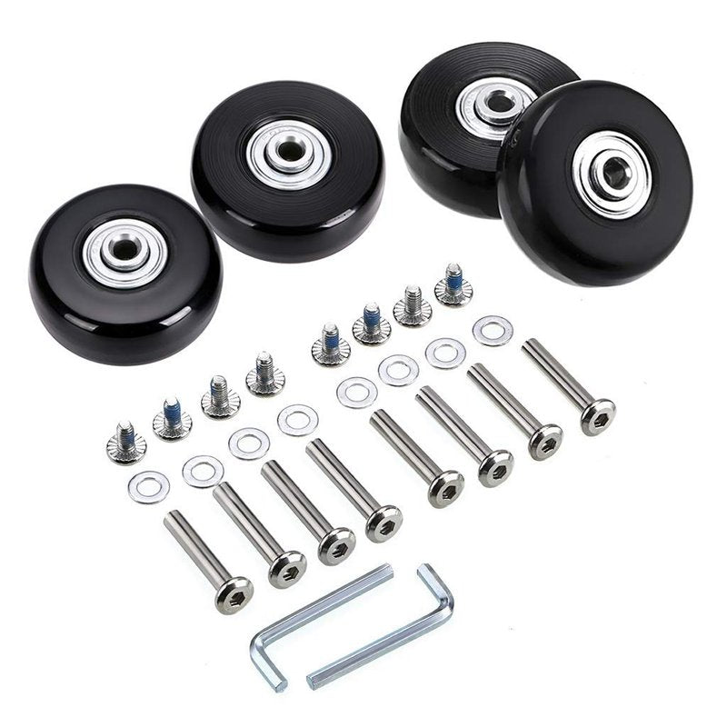 OwnMy 50mm x 18mm Set of 4 Luggage Suitcase Replacement Wheels with Bearings, Black Rubber Swivel Caster Wheels Bearings Repair Kits with 33MM / 36MM Axles