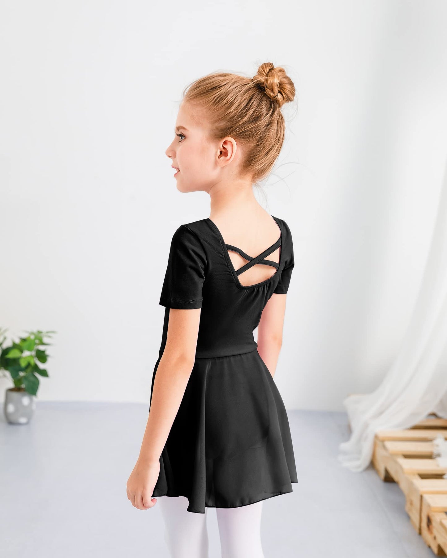 Stelle Ballet Leotards for Girls Dance Dress Criss-Cross Back (BK,4-5T)