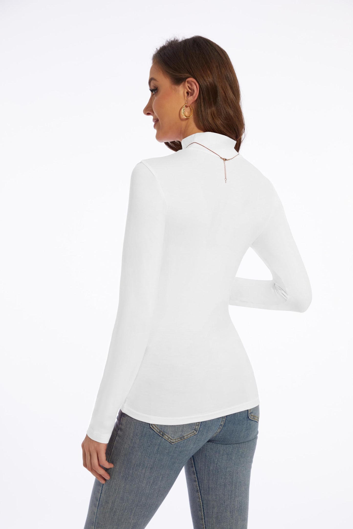 Womens Long Sleeve Mock Turtleneck Lightweight Shirts Slim Fitted Base Layer Tee Tops High Neck Undershirt (White, Medium)