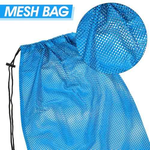 2 pcs Mesh Bag Oversized, 19" x 27" Mesh Snorkel Gear Bags, Large Drawstring Net Bag for Diving Snorkeling, Fins, Swimming Gear, Beach and Sports Equipment Balls Collect(Black & Blue)