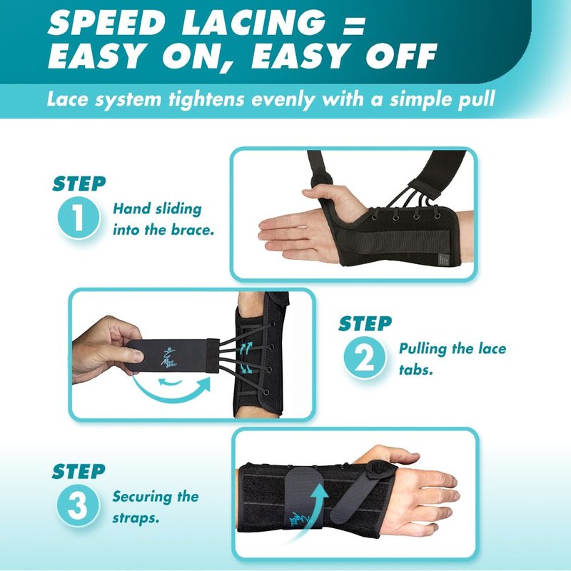 Med Spec 8" Wrist Lacer (Right Hand, Small) - Wrist Brace with Easy Adjustable Lacing Support - Carpal Tunnel Hand and Wrist Stabilizer with Palmar & Dorsal Stays, Breathable Liner, 223932