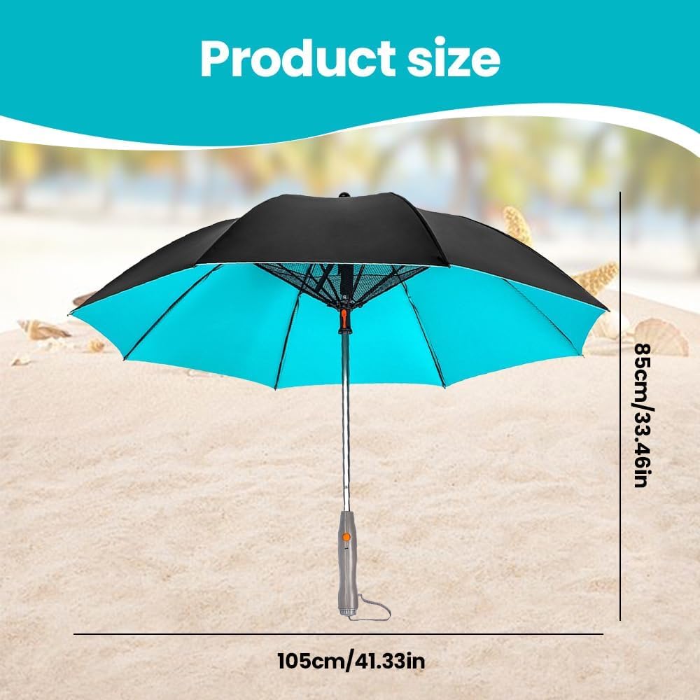 Uv Blocking Umbrella With Fan, 2024 New 3 In 1 Umbrella With Fan And Mist Spray, Sun Umbrella Protection, Usb Rechargeable Sun Umbrella, Cooling Umbrella With Fan, For Fishing, Golfing, Patio, Sand, Travel (Blue)