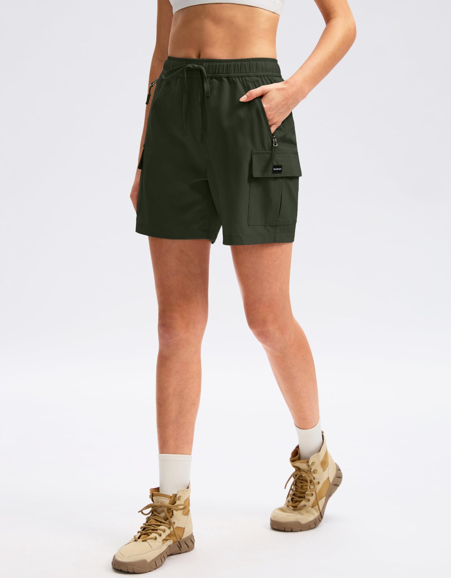 SANTINY Women's 5''/ 7''/9'' Hiking Cargo Shorts(Army Green_XS)