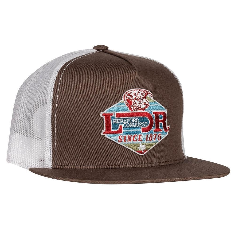 Lazy J Ranch Brown & White Conquest Classic Five Panel Trucker Hat - Adjustable Unisex Country Hats, Vintage Trucker Hat