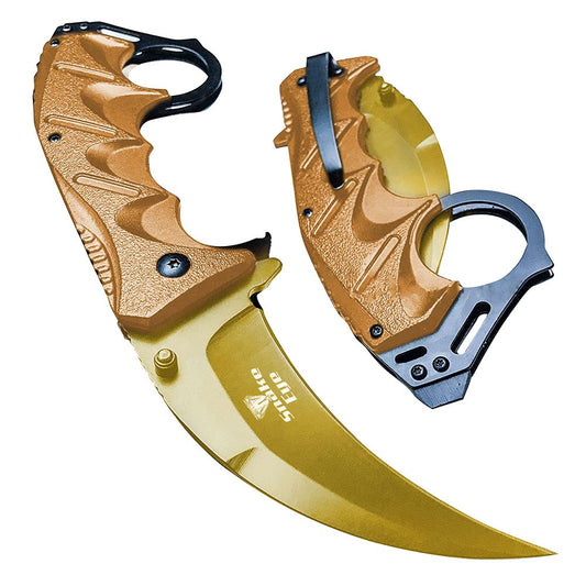 Snake Eye Tactical Everyday Carry Spring Assist Style Folding Pocket Knife EDC (Gold)