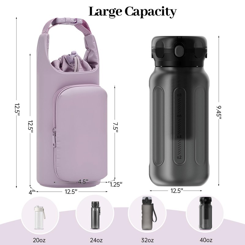 Yeahjiae 2 Pack Water Bottle Holder Sleeve with Phone Pocket 32oz 40oz Tumbler Insulated Water Bottle Holder with Adjustable Shoulder Strap Carrier Sling Bag Outdoor Sports Water Bottle Accessories