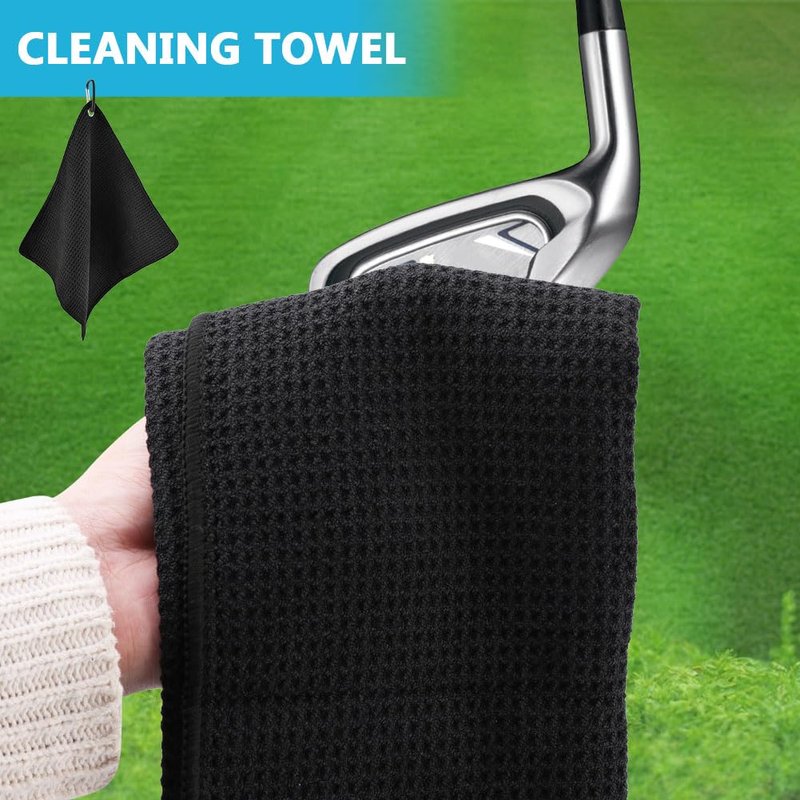 Yuanfenron Golf Club and Golf Ball Cleaning Bag - Cleans Club Grooves, Portable Waterproof Clean Face Tech, Detachable Clip, Quick Dirt & Grass Removal, for Golfers