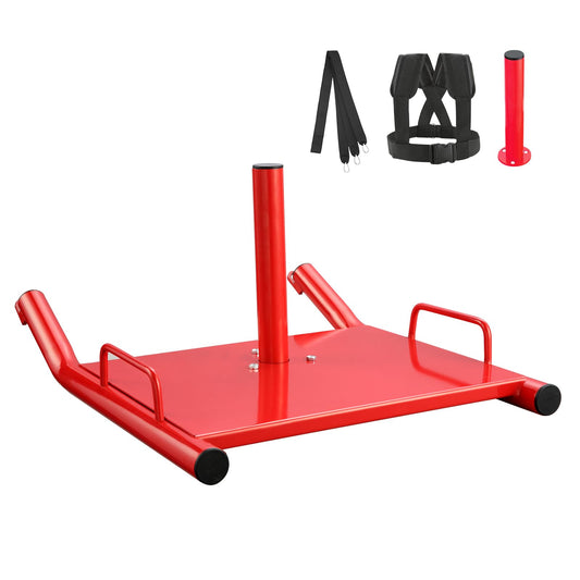 VEVOR Weight Training Pull Sled, Fitness Strength Speed Training Sled, Steel Power Sled Workout Equipment for Athletic Exercise and Speed Improvement, Suitable for 2" Weight Plate, Red