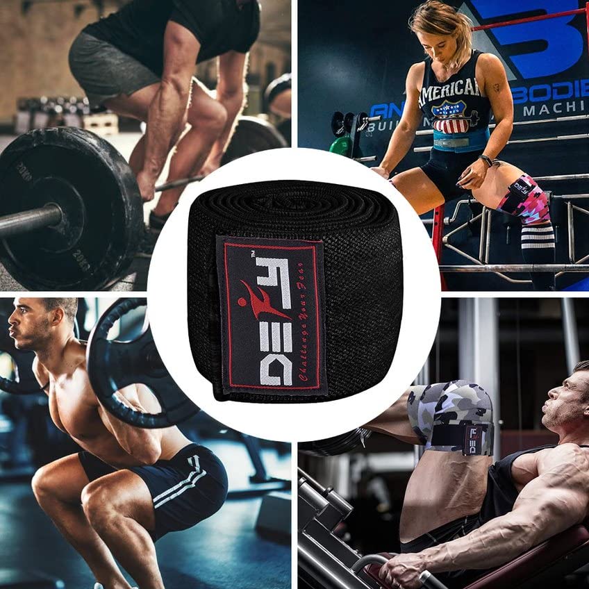 DEFY Sports' Knee Wraps for Weightlifting - Provides Knee Support for Powerlifting, Squats & Fitness Workouts - Ideal Knee Wrap for Men and Women (1 PAIR) (Black)