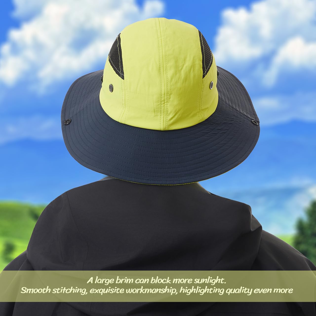 Sireck Sun Hat for Men Women UPF50+ Fishing Hat Waterproof Breathable Bucket Hat, UV Protection Wide Brim Summer Safari Hats for Outdoor Hiking Beach Camping Garden (Fluorescent Yellow)