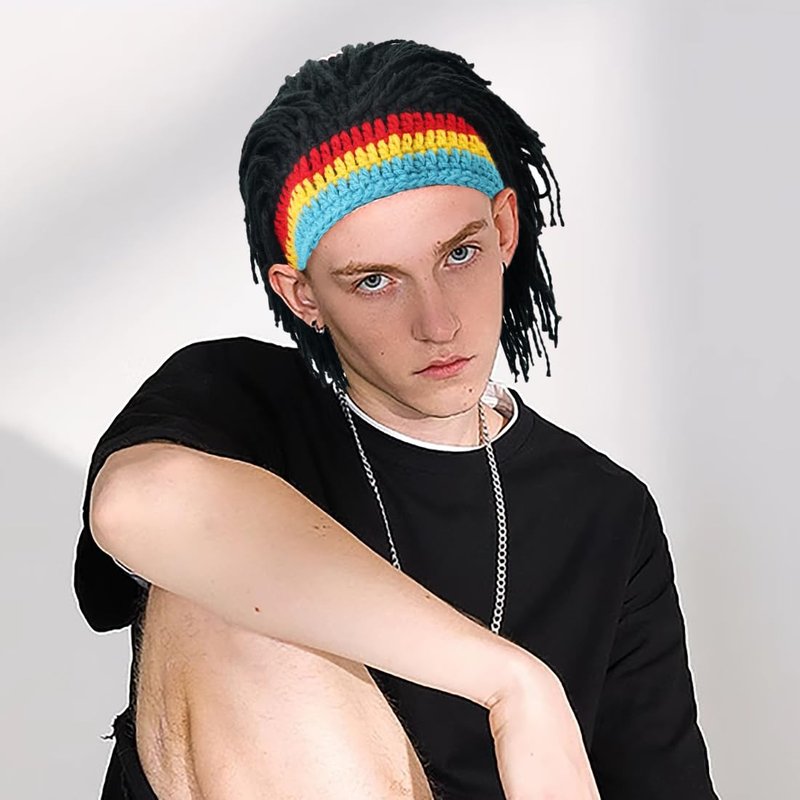 YeeHeen Wig Hat Knitted Wigs Beanie Hats with Dreadlocks Reggae Wig Cap for Women Men Black