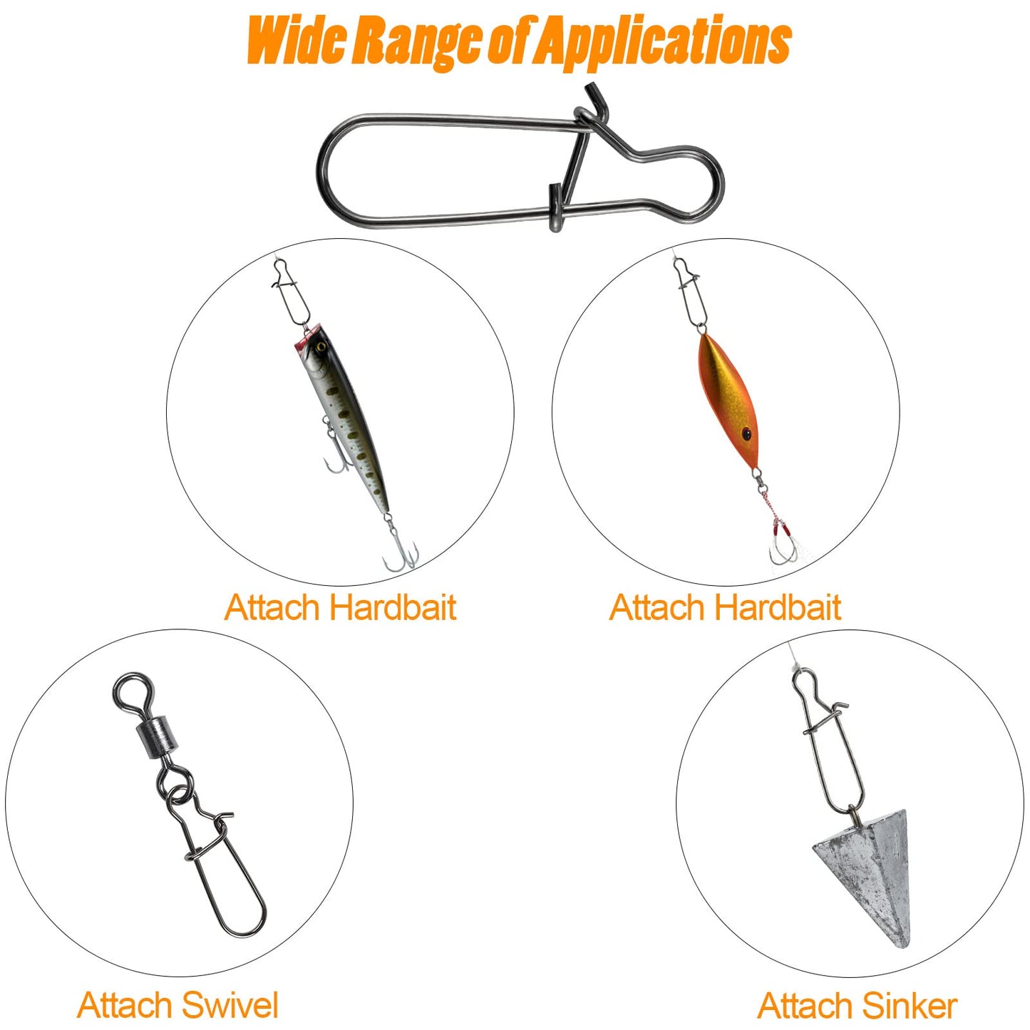 Dr.Fish 100 Pack Duo Lock Fishing Snaps Stainless Steel 26-220LB Lure Snaps Freshwater Saltwater Quick Change Speed Fishing Line Weights Clips (#1, 40Lb)