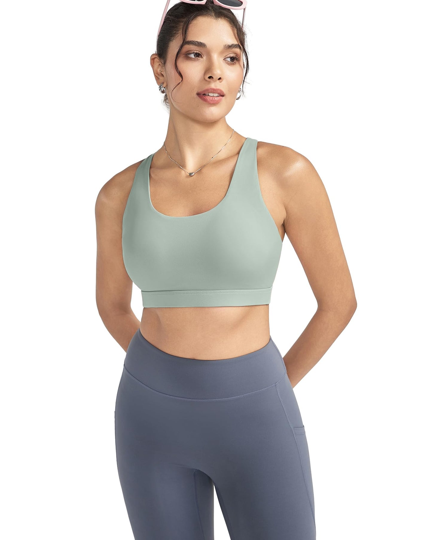 RUNNING GIRL Sports Bra for Women, Criss-Cross Back Padded Strappy Sports Bras Medium Support Yoga Bra with Removable Cups(2575_Green_M)