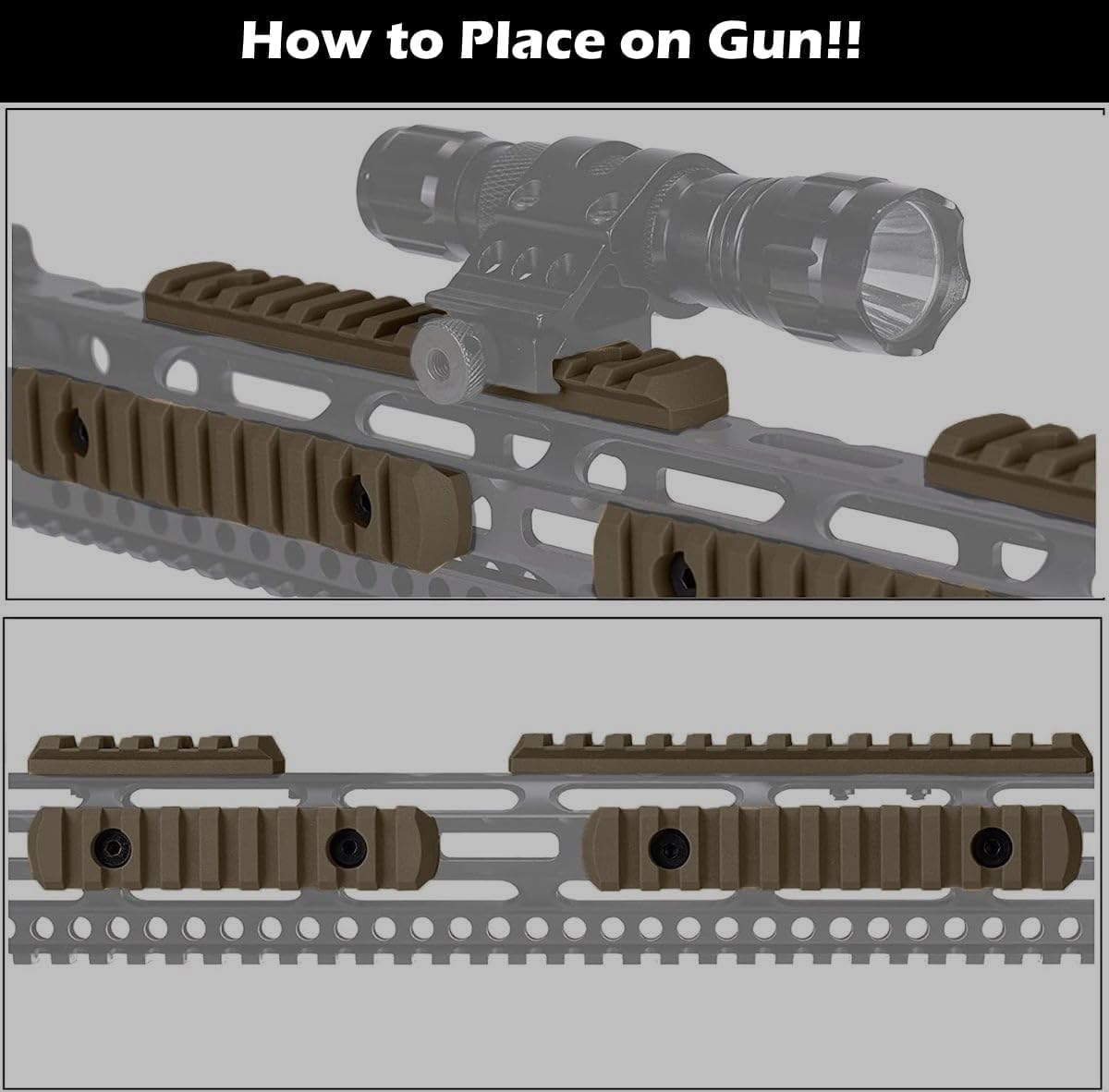 Gotical 9 Slots Picatinny Rail Section for M-Lok Handguard Flat Dark Earth Fit for Picatinny/Weaver Rails